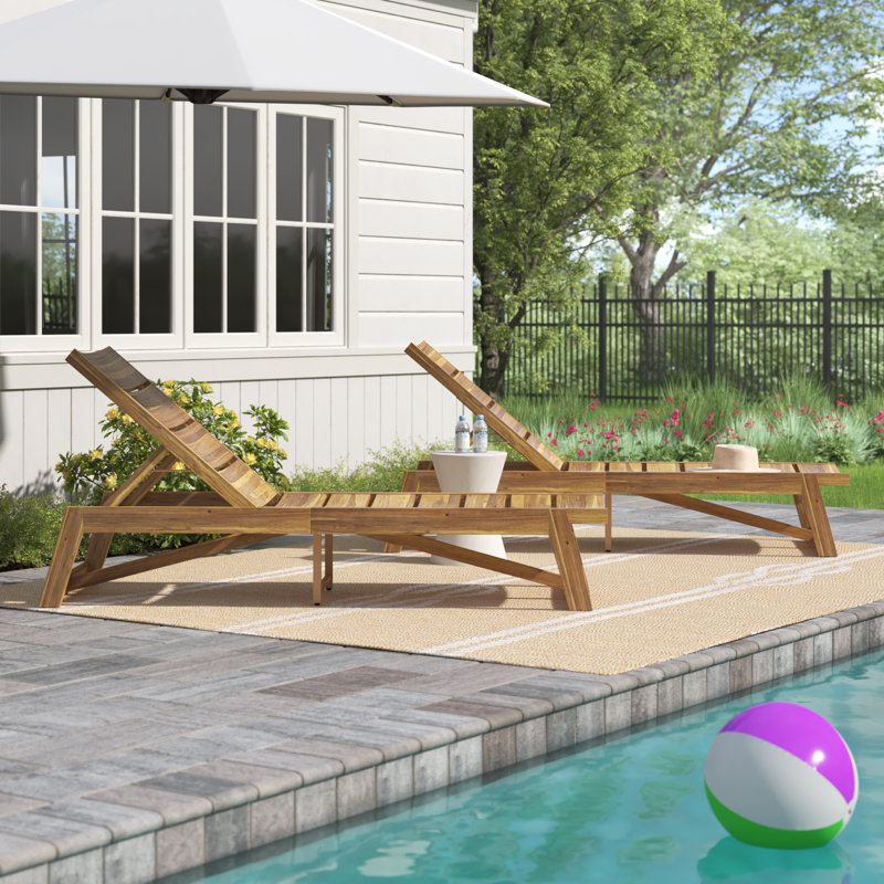 Beachcrest Home Vinita 78.75 Long Acacia Reclining Chaise Lounge Set Reviews Wayfair